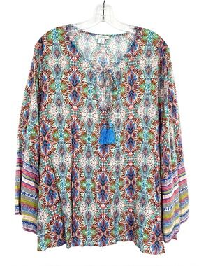 Sundance Andalusia Top Boho Colorful Peasant Tassel Size XL